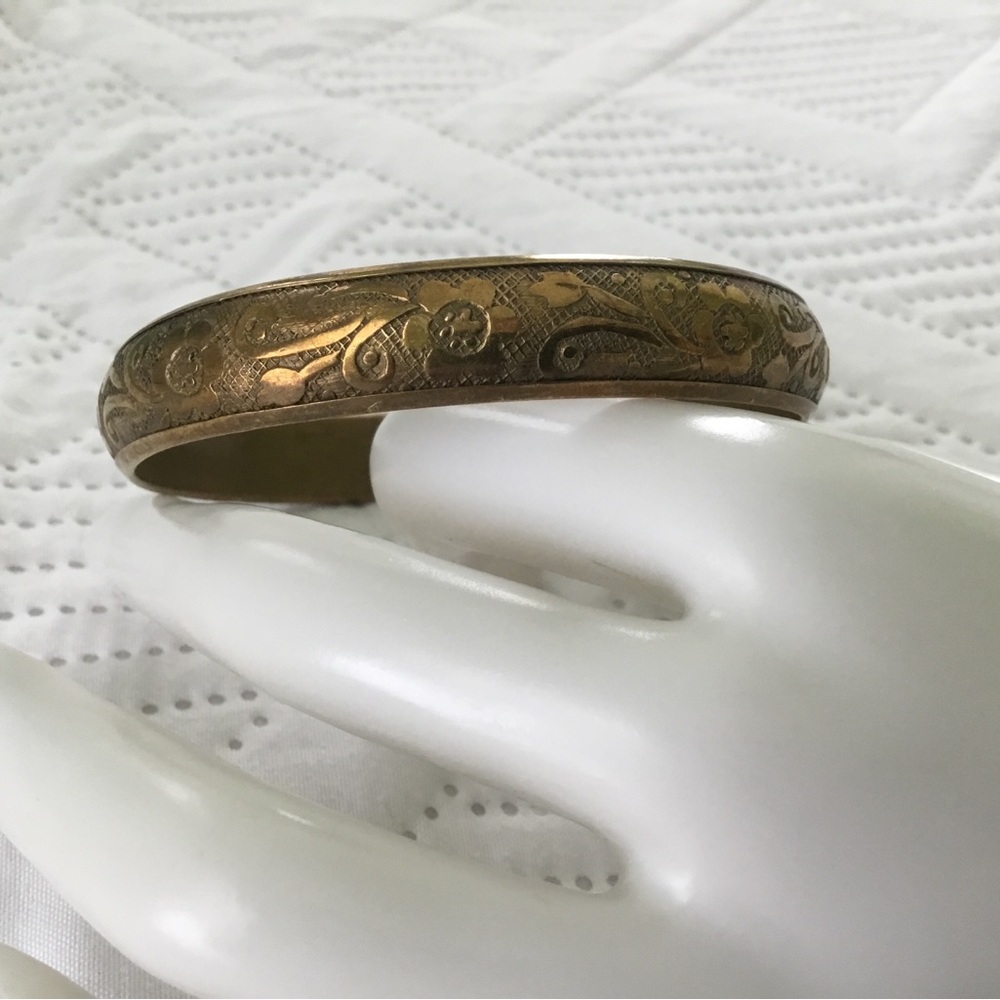 Vintage Brass Etched Floral Bangle